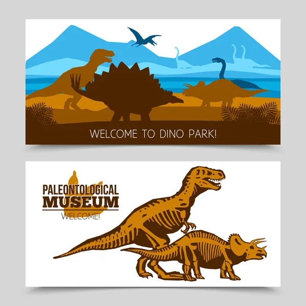Bandiere orizzontali dei dinosauri — Vettoriale Stock