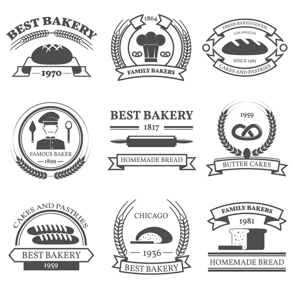 Пекарня Черно-белые эмблемы — стоковый вектор