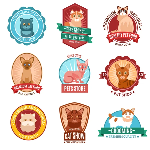 Conjunto de emblema de gatos — Archivo Imágenes Vectoriales