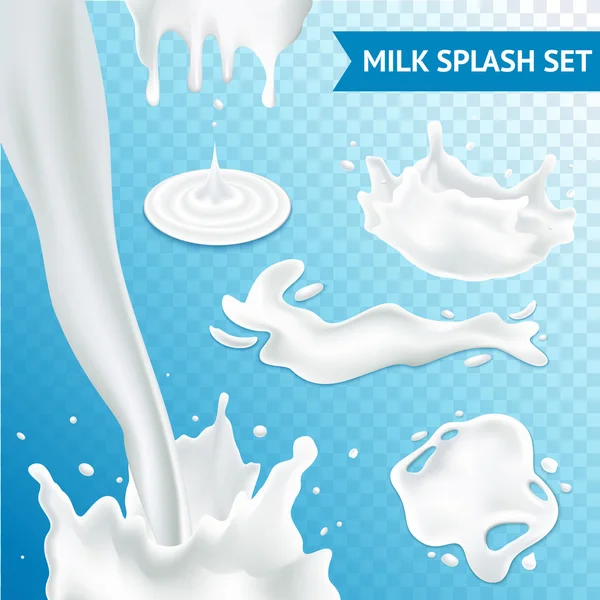 Set di spruzzi di latte — Vettoriale Stock