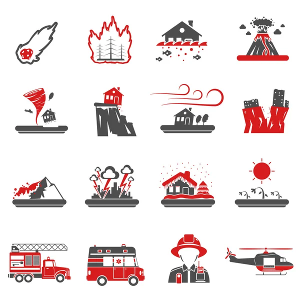 Natural Disaster Red Black Icons — стоковый вектор