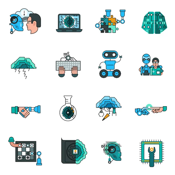 Juego de iconos de línea de inteligencia artificial — Vector de stock