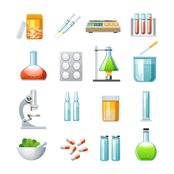 Farmacología Colección de iconos planos — Vector de stock