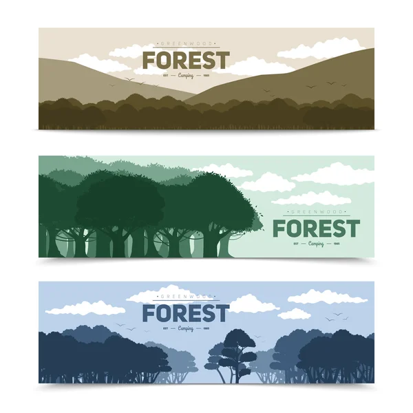 Conjunto de Banners Floresta Árvore — Vetor de Stock