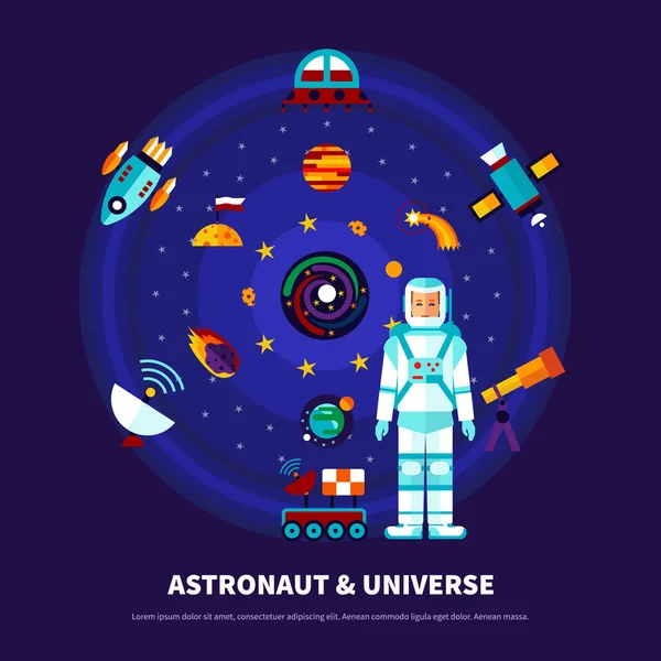 Astronauta e universo impostato — Vettoriale Stock