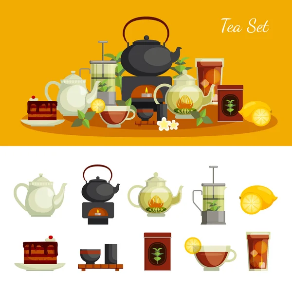 Conjunto de iconos de té — Vector de stock