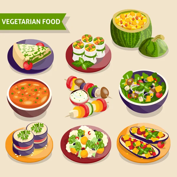 Set de platos vegetarianos — Vector de stock
