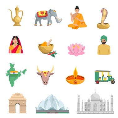 Hindistan düz Icons Set