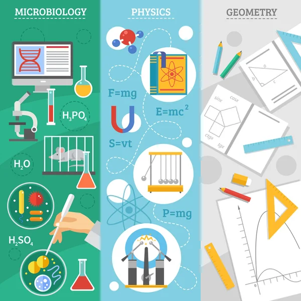 Набор плоских баннеров Science 3 — стоковый вектор