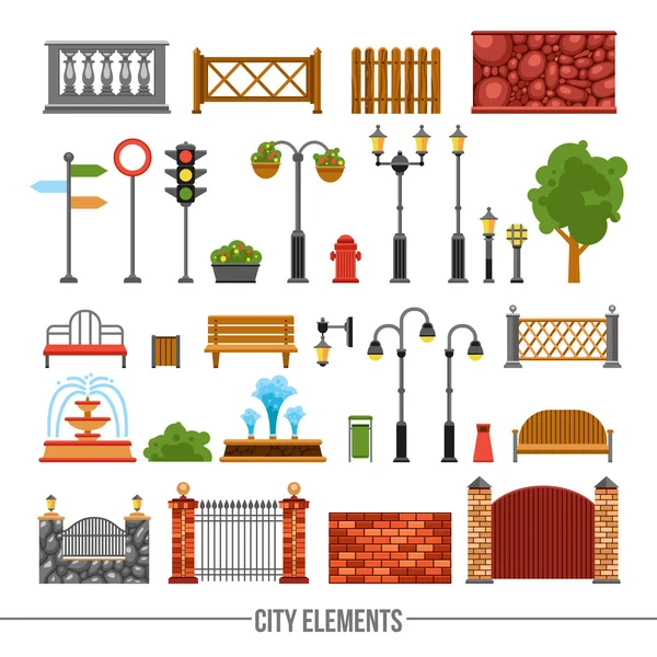 Ciudad Elementos Conjunto de iconos planos — Archivo Imágenes Vectoriales