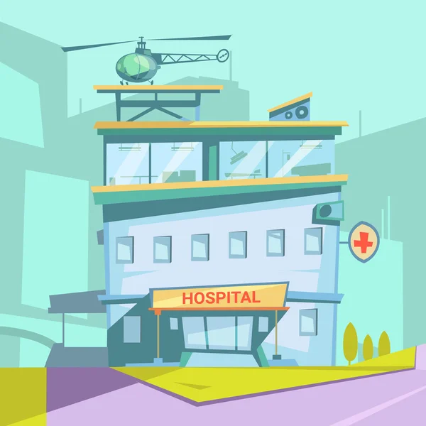 Hospital Building Retro Cartoon — Stock Vector