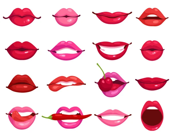 Juego de dibujos animados de labios — Vector de stock