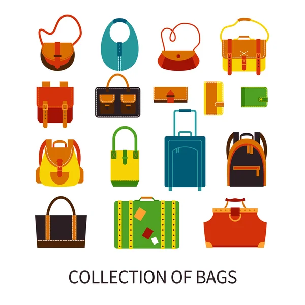 Set de iconos coloridos Ftat de bolsas modernas — Vector de stock