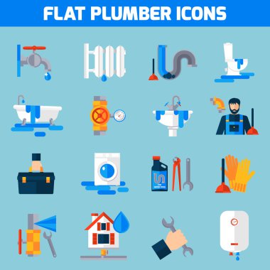 Tesisatçı Servisi düz Icons Set