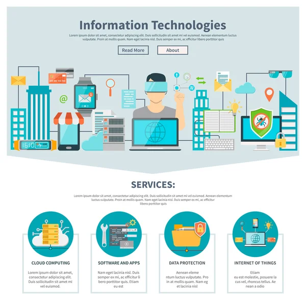 Information Technologies One Page Website — Stock Vector