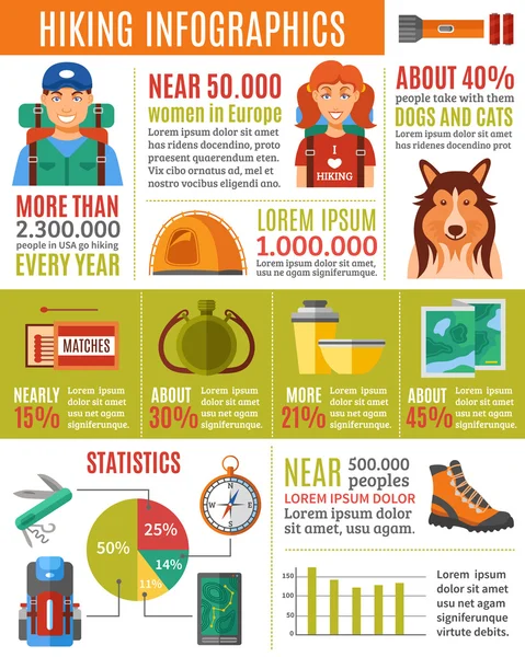 Set infografis hiking - Stok Vektor