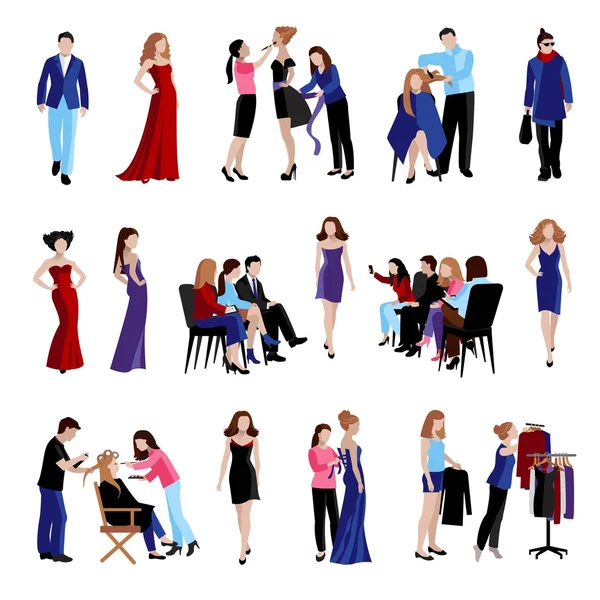 Moda modelo pasarela iconos — Vector de stock