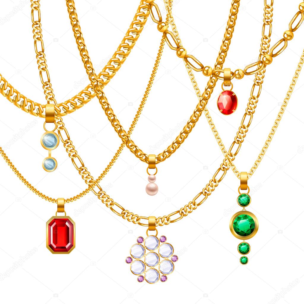 Golden Chains With Pendants Set