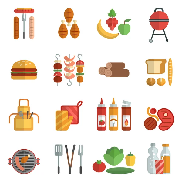 Conjunto de iconos planos de fiesta Bbq — Vector de stock