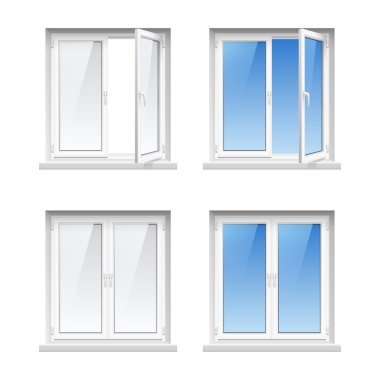 4 gerçekçi Icons Set plastik pencere çerçeveleri