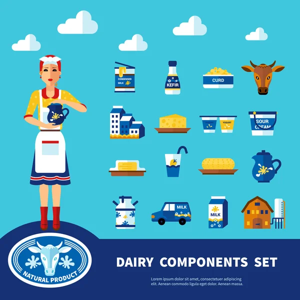 Conjunto de componentes lácteos — Archivo Imágenes Vectoriales