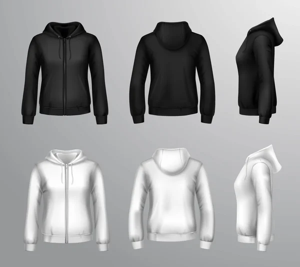 Kadınlar siyah ve beyaz kapüşonlu sweatshirt — Stok Vektör