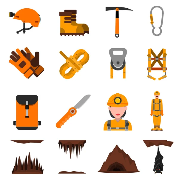 Speleology Flat Icons Set — Stock Vector