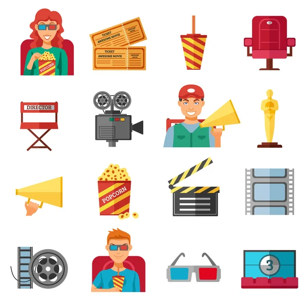 Colección de iconos decorativos de cine de color plano — Archivo Imágenes Vectoriales