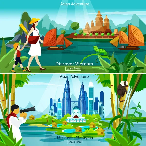 Vietnam et Malaisie Compositions Voyage — Image vectorielle
