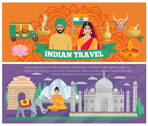 Banners de viaje indios — Vector de stock