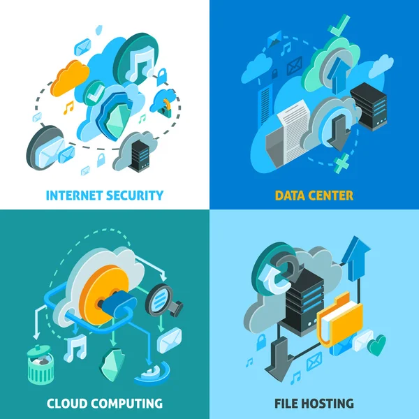 Conjunto de iconos de concepto de servicios en la nube — Vector de stock