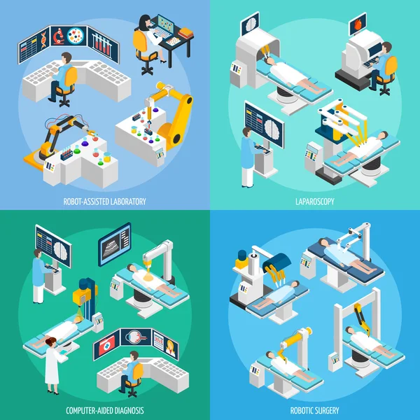 Chirurgie robotique Isometric 2x2 Design Concept — Image vectorielle