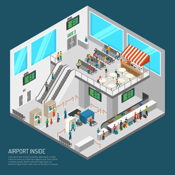 Poster isometrico all'interno dell'aeroporto — Vettoriale Stock