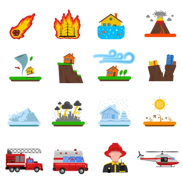 Natural Disaster Flat Icons Collection — Stock Vector