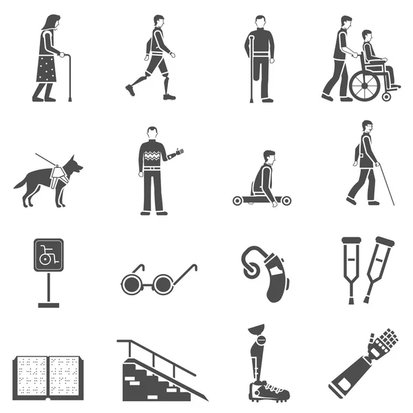 残疾的残疾人黑色图标集 — 图库矢量图片