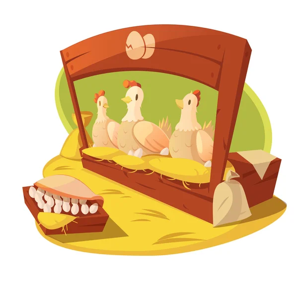 Concepto de dibujos animados de gallina y huevos — Vector de stock