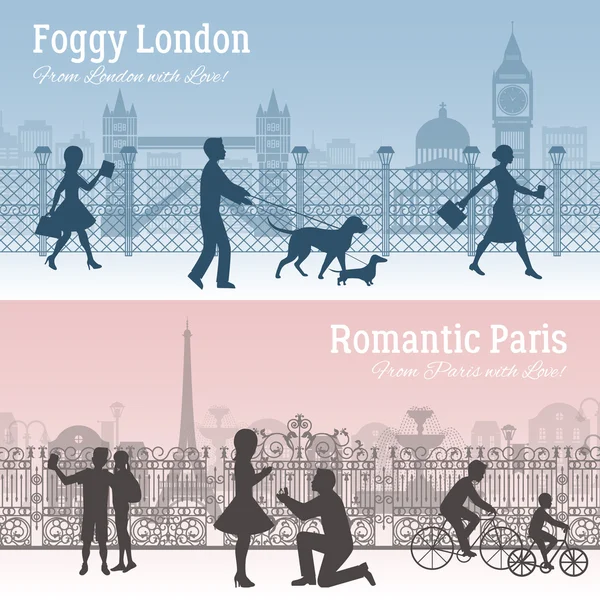 London And Paris Banners Set — Stock Vector