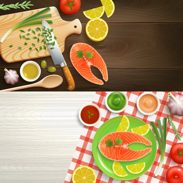 Flache legen Kochen 2 Banner Set — Stockvektor