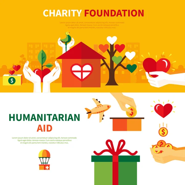 Fundaciones de caridad 2 Set de banners planos — Archivo Imágenes Vectoriales