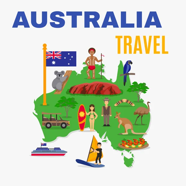 Ταξίδια Αυστραλία Χάρτης αφίσα — Διανυσματικό Αρχείο