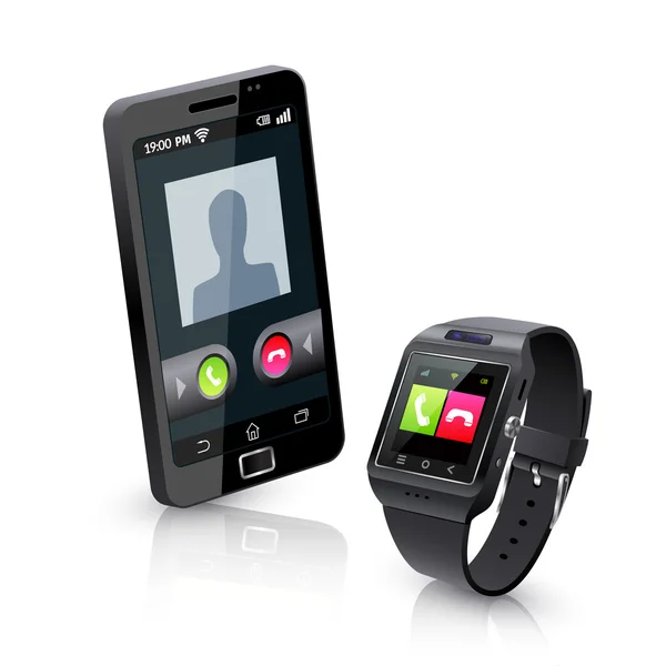 Smart Watch-klocka med telefonen realistiska sammansättning — Stock vektor