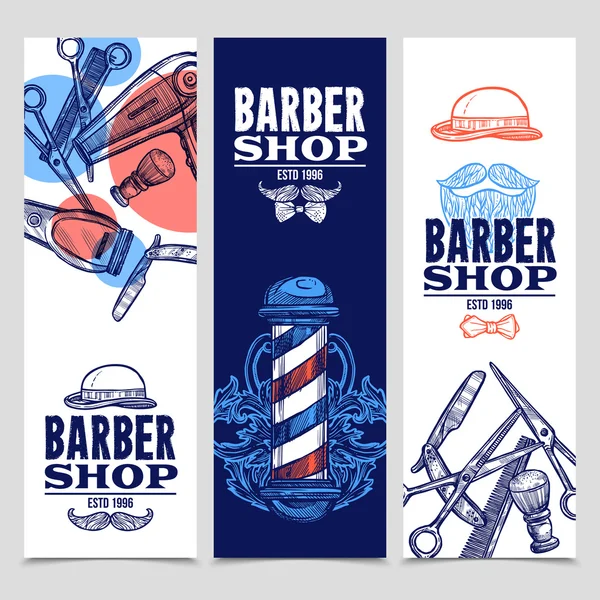 Barber Shop 3 Vertical Banners Set — Stock Vector