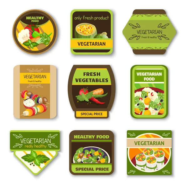 Vegetarian Food Colorful Emblems — Stock Vector