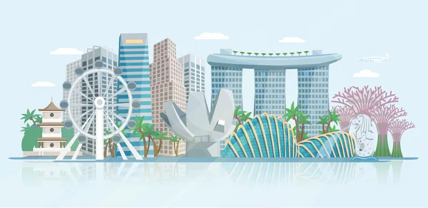 Singapore Skyline Poster con vista panoramica piatta — Vettoriale Stock