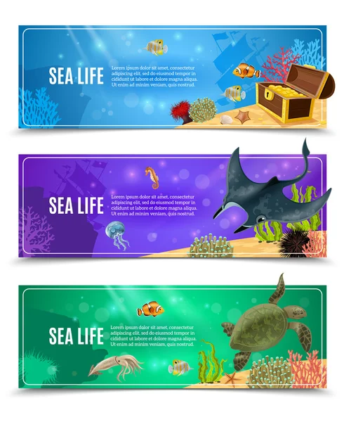 Sea Life Banner sada — Stockový vektor