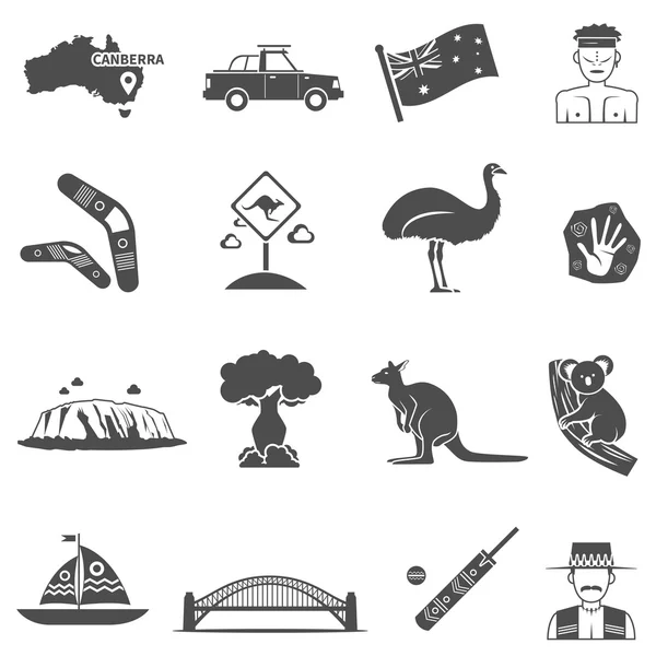 Austrália preto conjunto de ícones brancos — Vetor de Stock