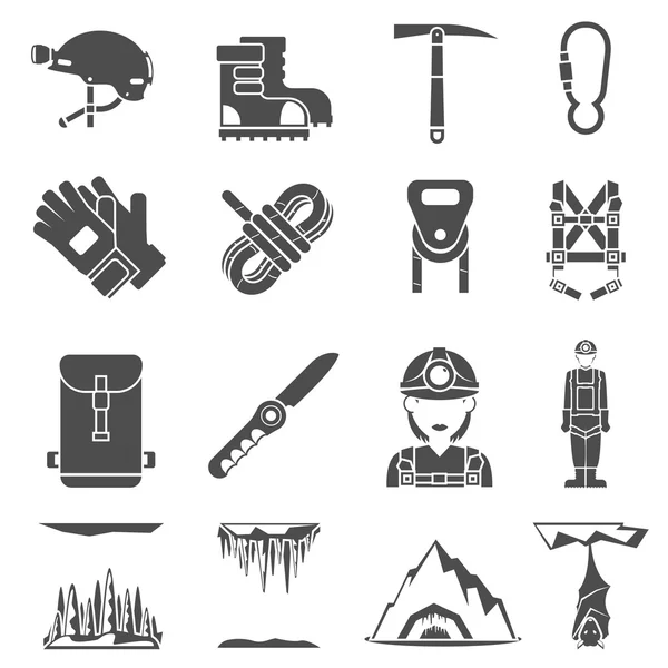 Conjunto de iconos negros de espeleología — Vector de stock