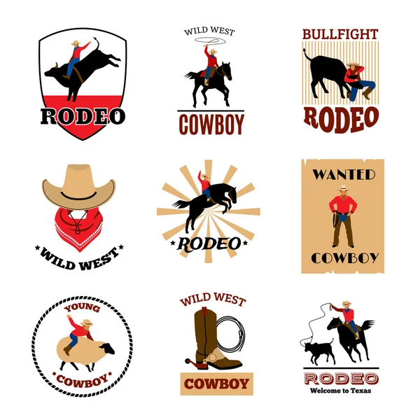 Conjunto de emblemas de rodeio —  Vetores de Stock