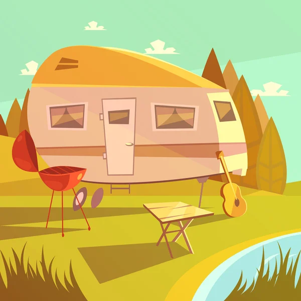 Trailer And Camping Illustration — Stock Vector