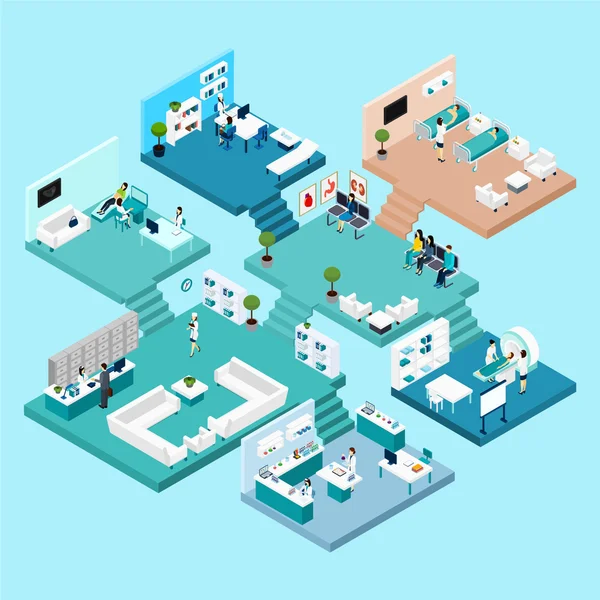 Hospital Isometric Icons — Stok Vektör